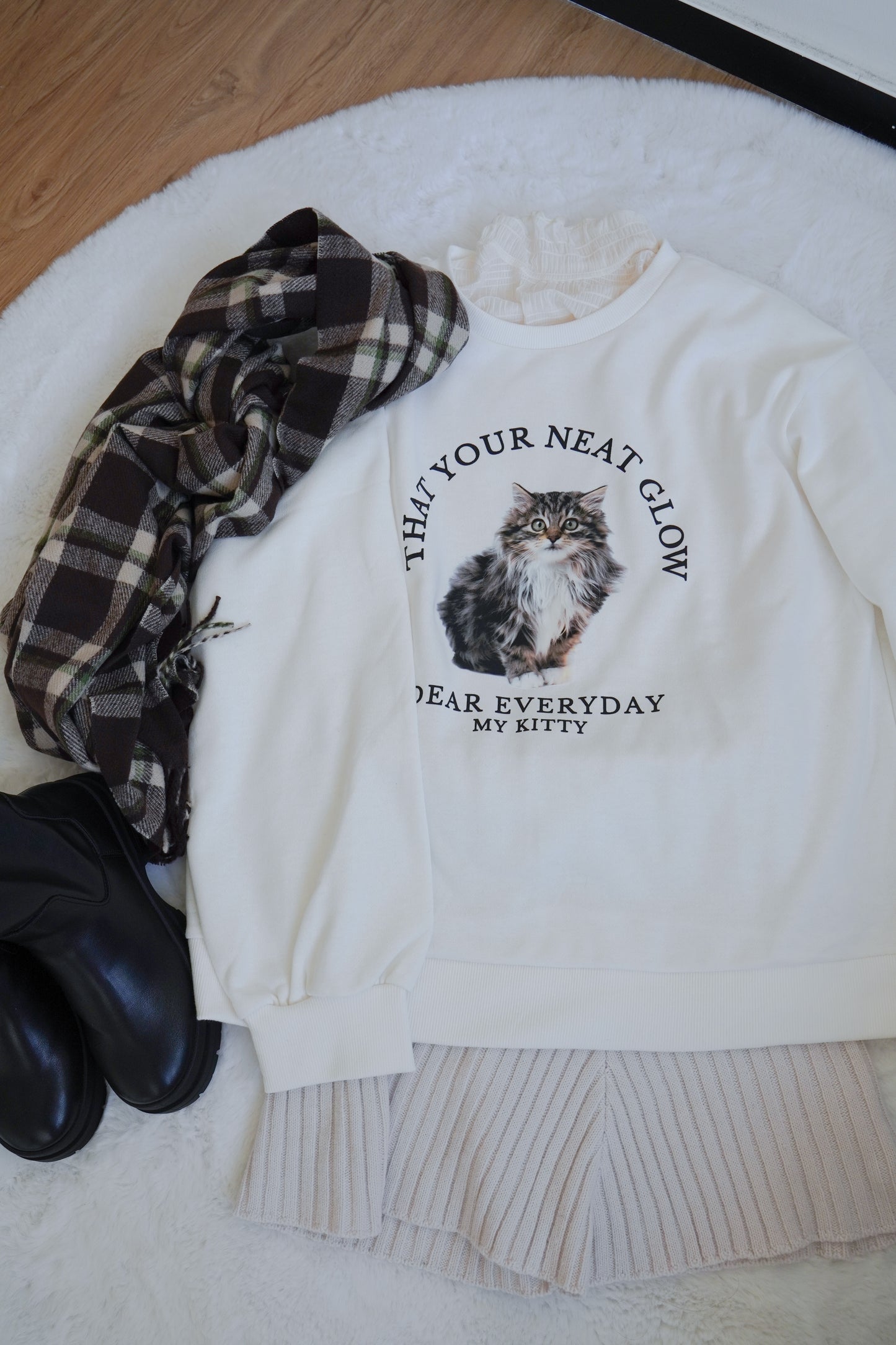 <預訂> 暖笠笠可愛小貓圖案拉絨毛衛衣｜兩色入