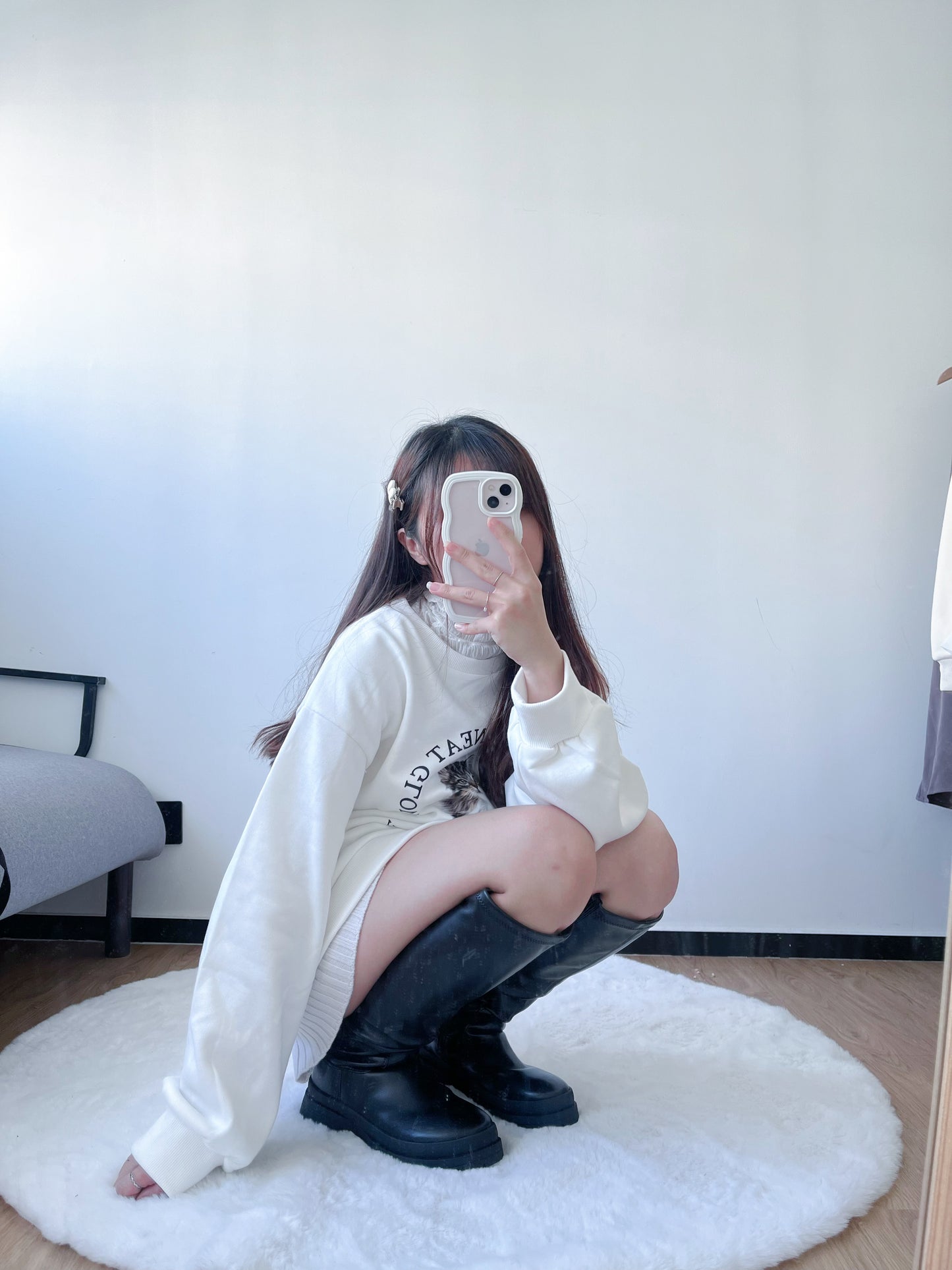 <預訂> 暖笠笠可愛小貓圖案拉絨毛衛衣｜兩色入