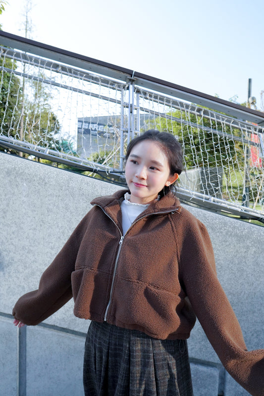 <現貨> 自家製 毛茸茸Teddy Bear高領抽繩開胸外套