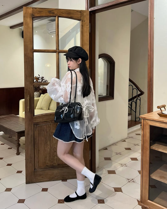 <預訂> 越南小眾品牌🇻🇳 Oversized 薄紗花花長袖雪紡襯衫