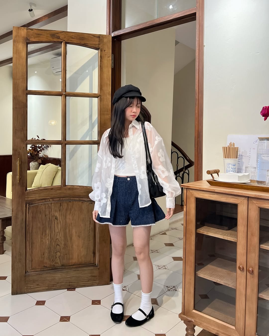 <預訂> 越南小眾品牌🇻🇳 Oversized 薄紗花花長袖雪紡襯衫