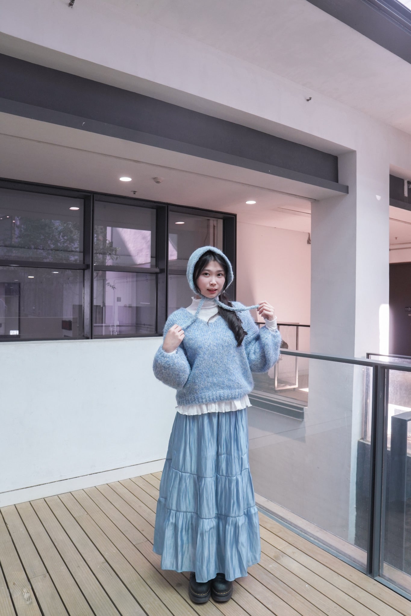 <預訂> 半高領ruffle邊傘型針織打底上衣