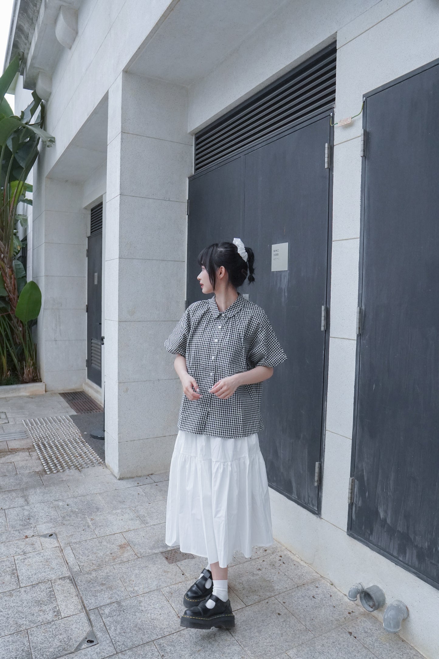 <預訂> 自家製 棉麻格紋短袖恤衫