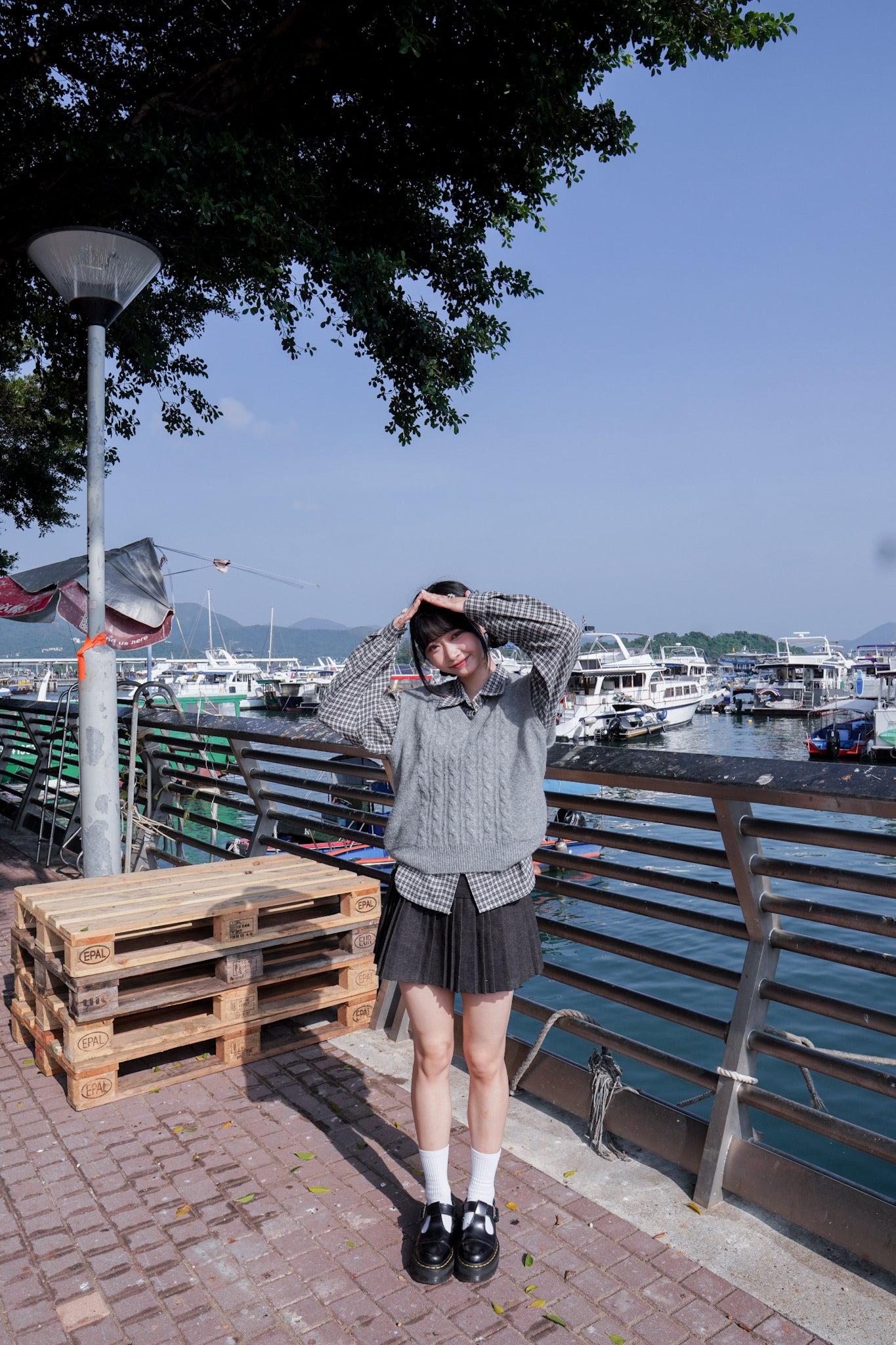 <現貨> 自家製 格仔開胸長袖Polo恤衫上衣｜兩色入