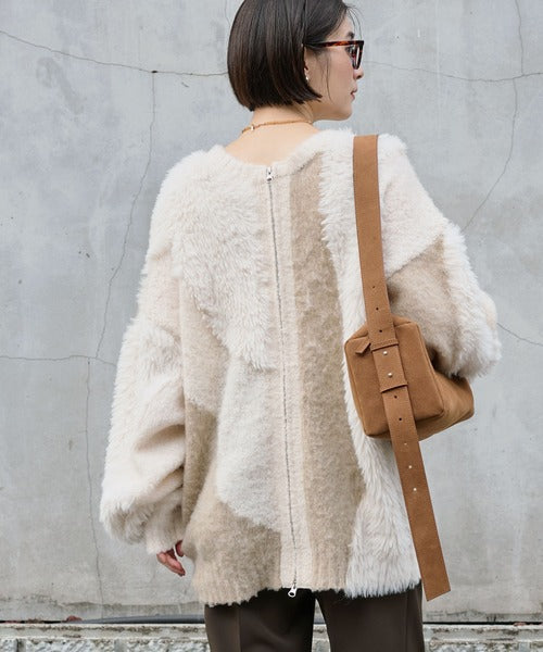 <預訂> 日本大人氣♡日牌 Mono Mart 2-Ways 毛茸茸蓬鬆混色雙拉鍊針織開胸外套｜四色入