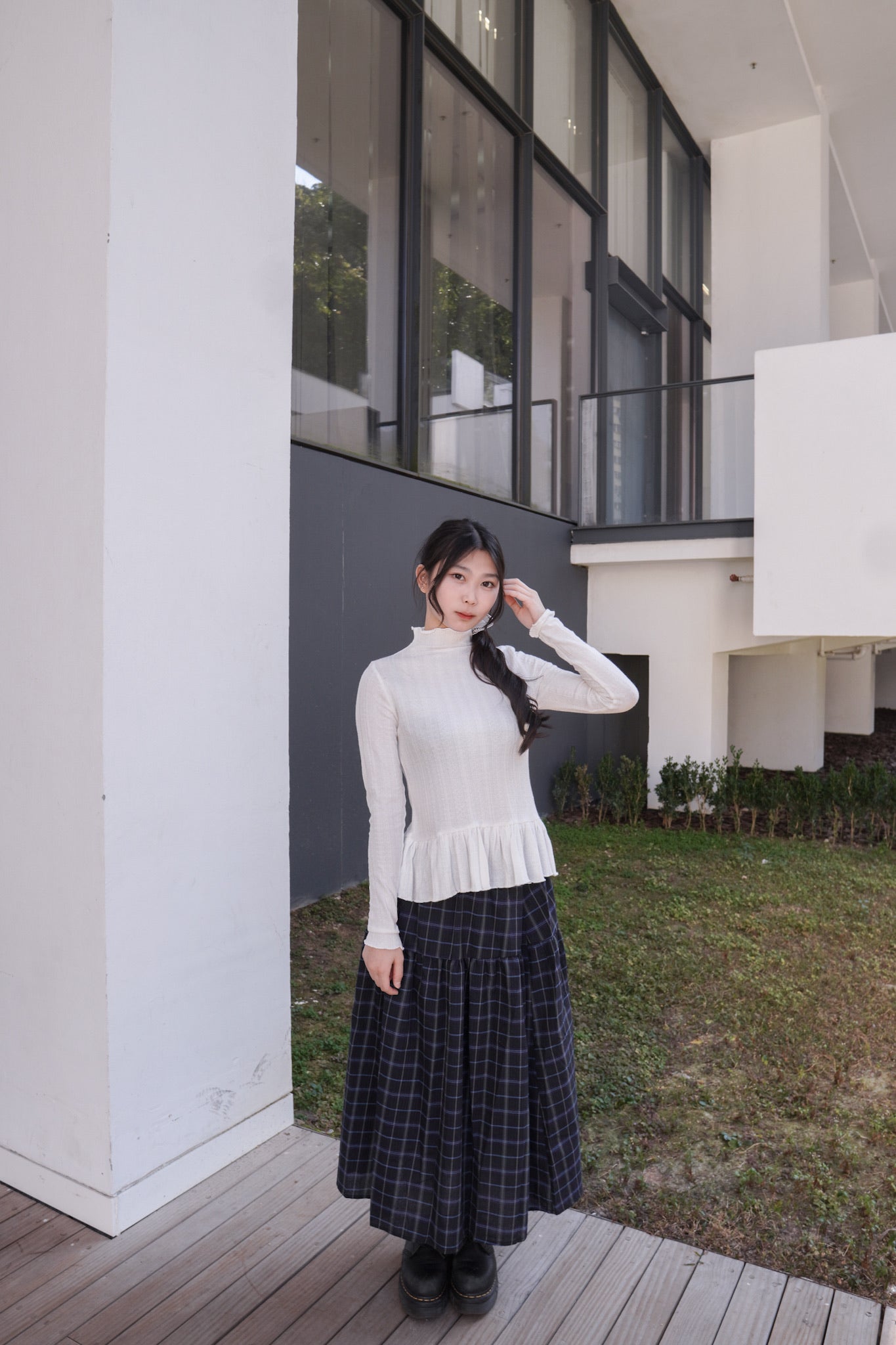 <預訂> 半高領ruffle邊傘型針織打底上衣