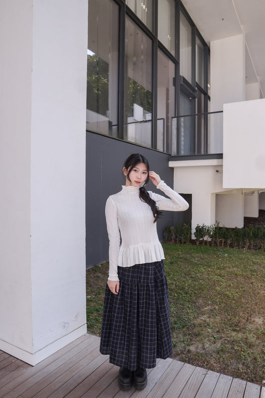 <預訂> 半高領ruffle邊傘型針織打底上衣