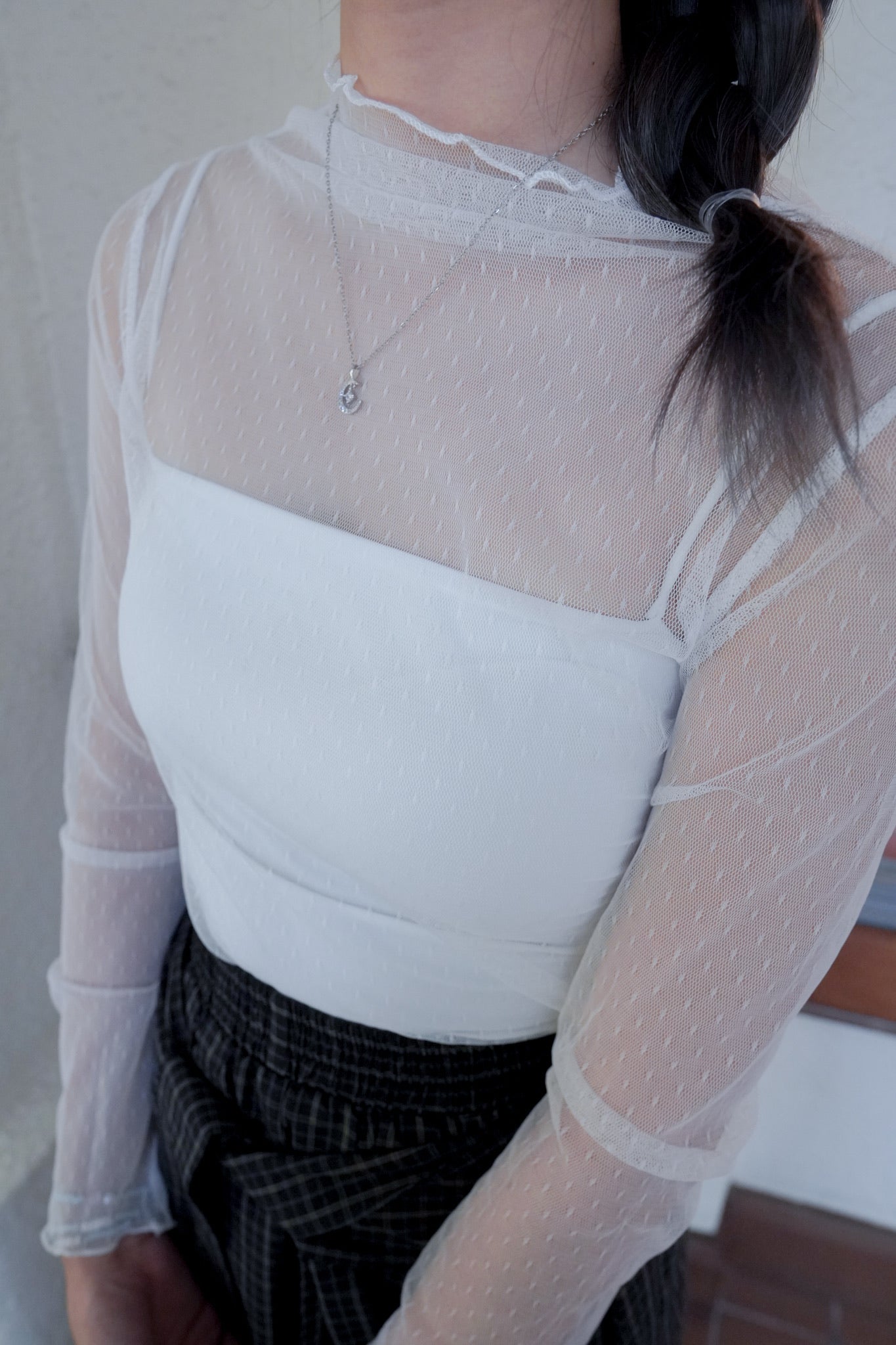 <現貨> 四季也OK！圓點薄紗蕾絲長袖打底內搭｜四色入