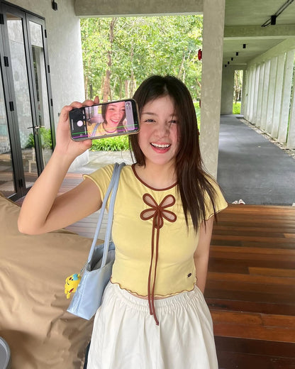<預訂> 高質泰國人氣小眾品牌🇹🇭 花卉蝴蝶結ruffle短袖上衣｜三色入