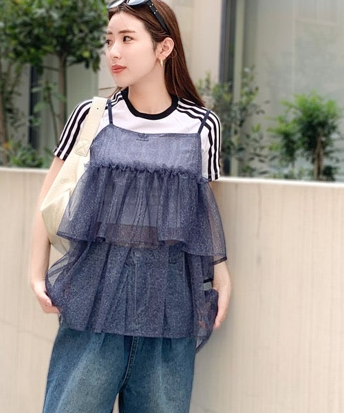 <預訂> JP 日牌Mily Bilet Blingbling薄紗層疊吊帶背心｜三色入