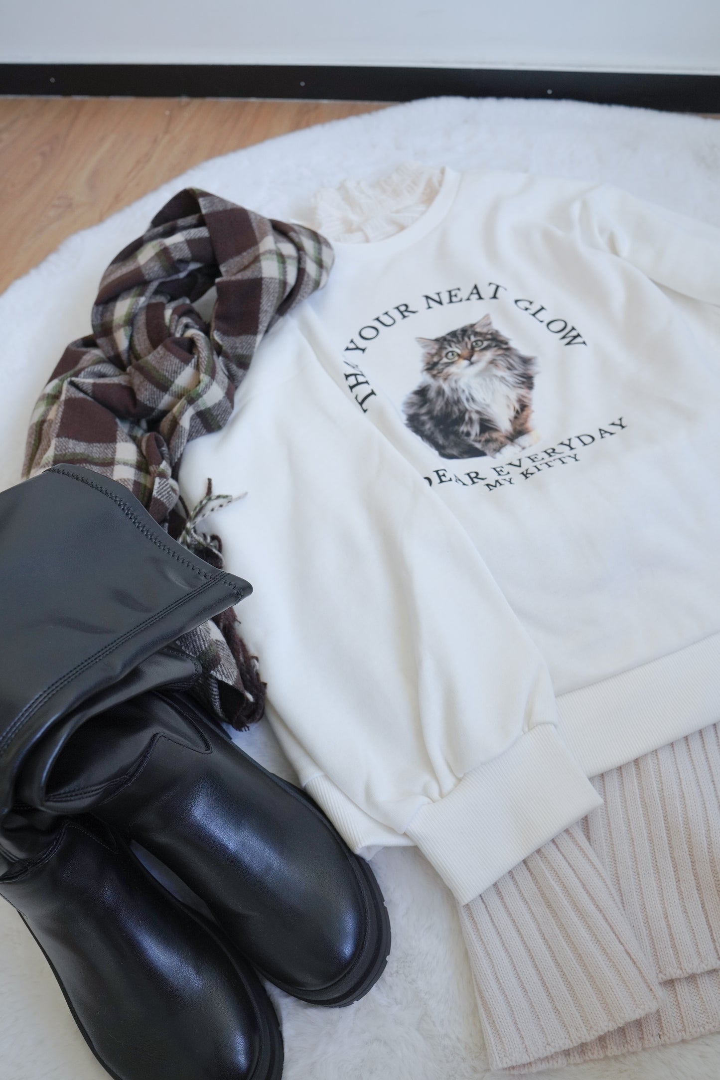 <預訂> 暖笠笠可愛小貓圖案拉絨毛衛衣｜兩色入