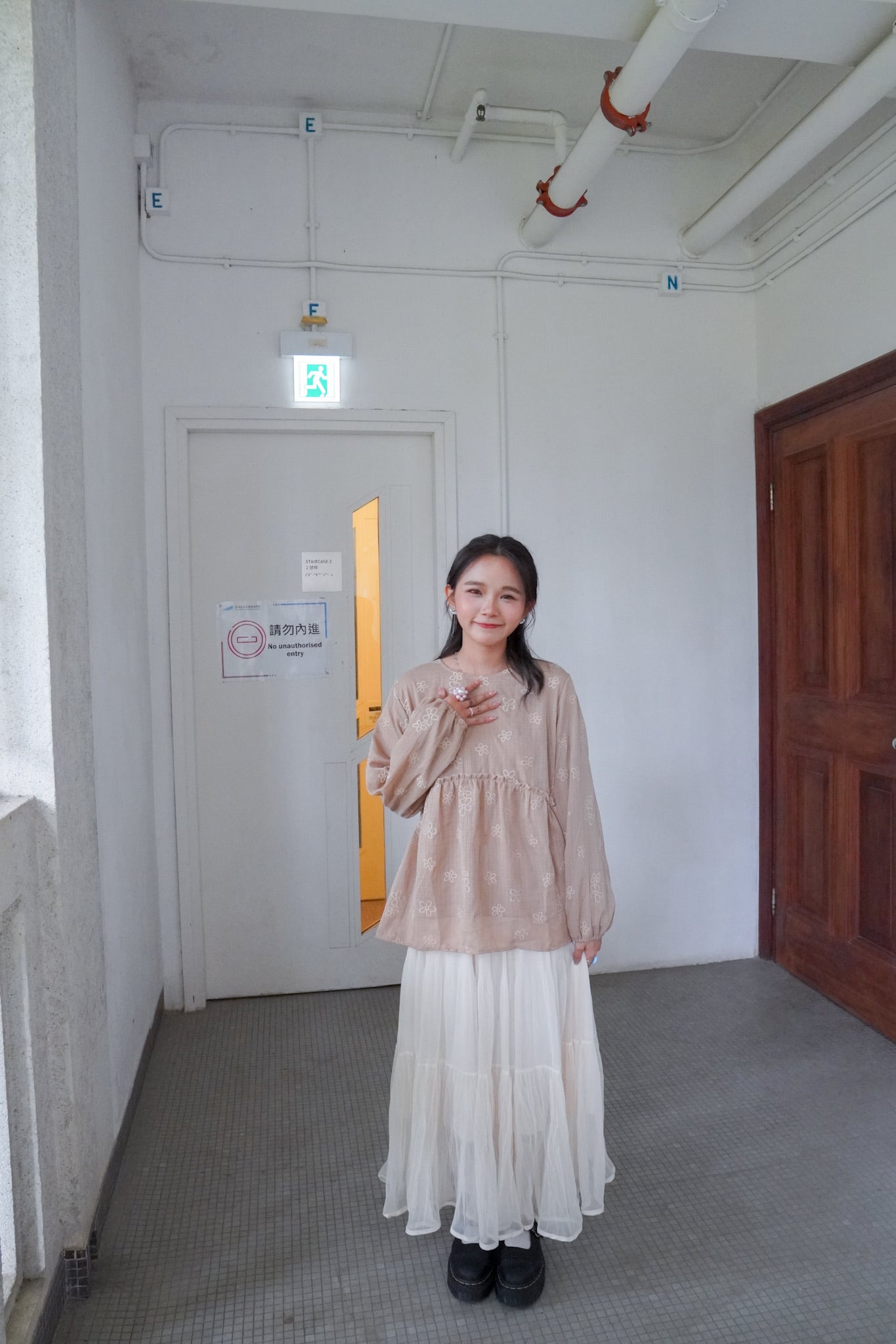 <現貨> 自家製 飄逸感大讚！復古兩層紗質皺褶秋冬A字長裙