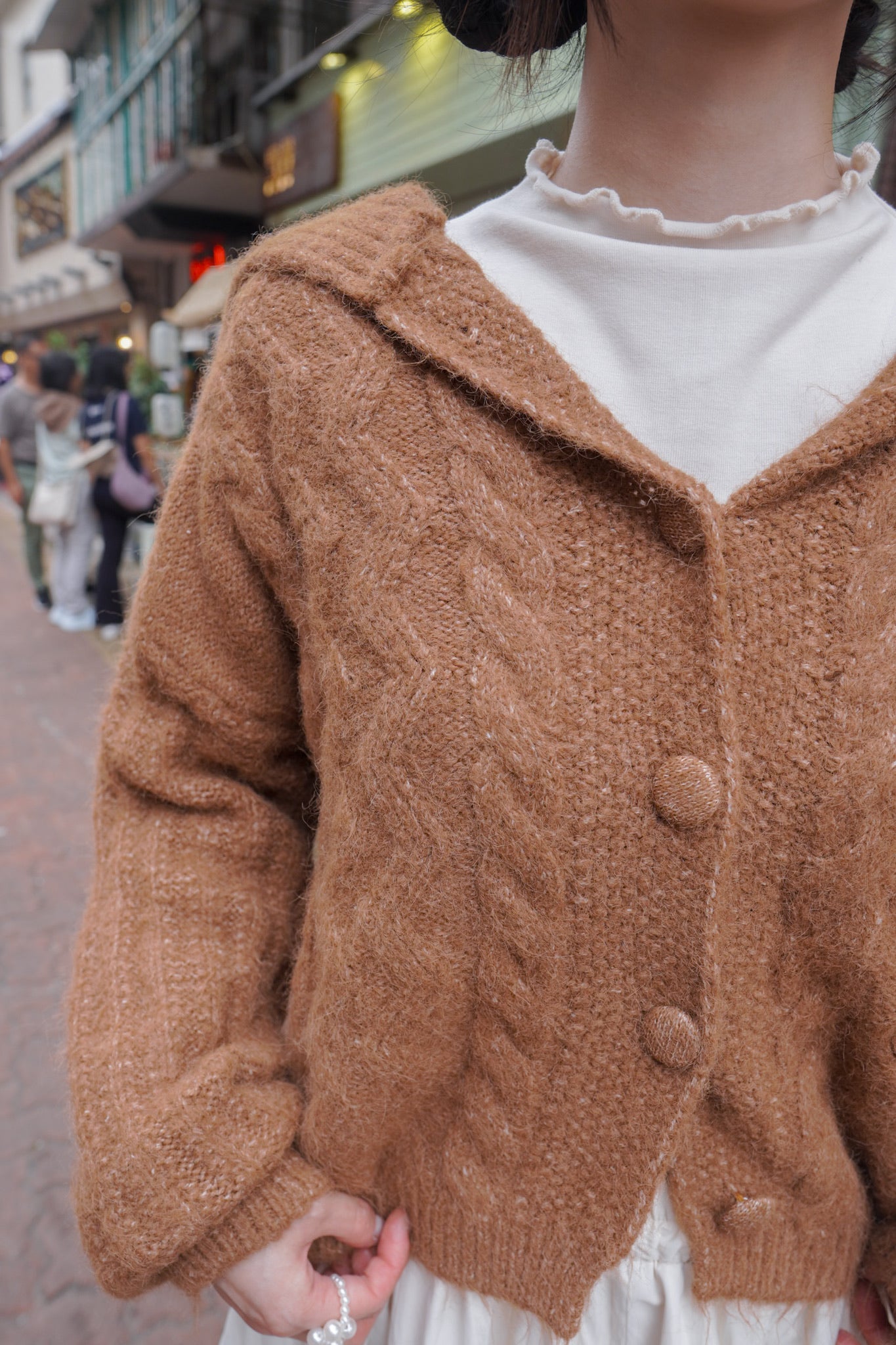 <現貨> 學院風大反領麻花開胸針織外套｜兩色入