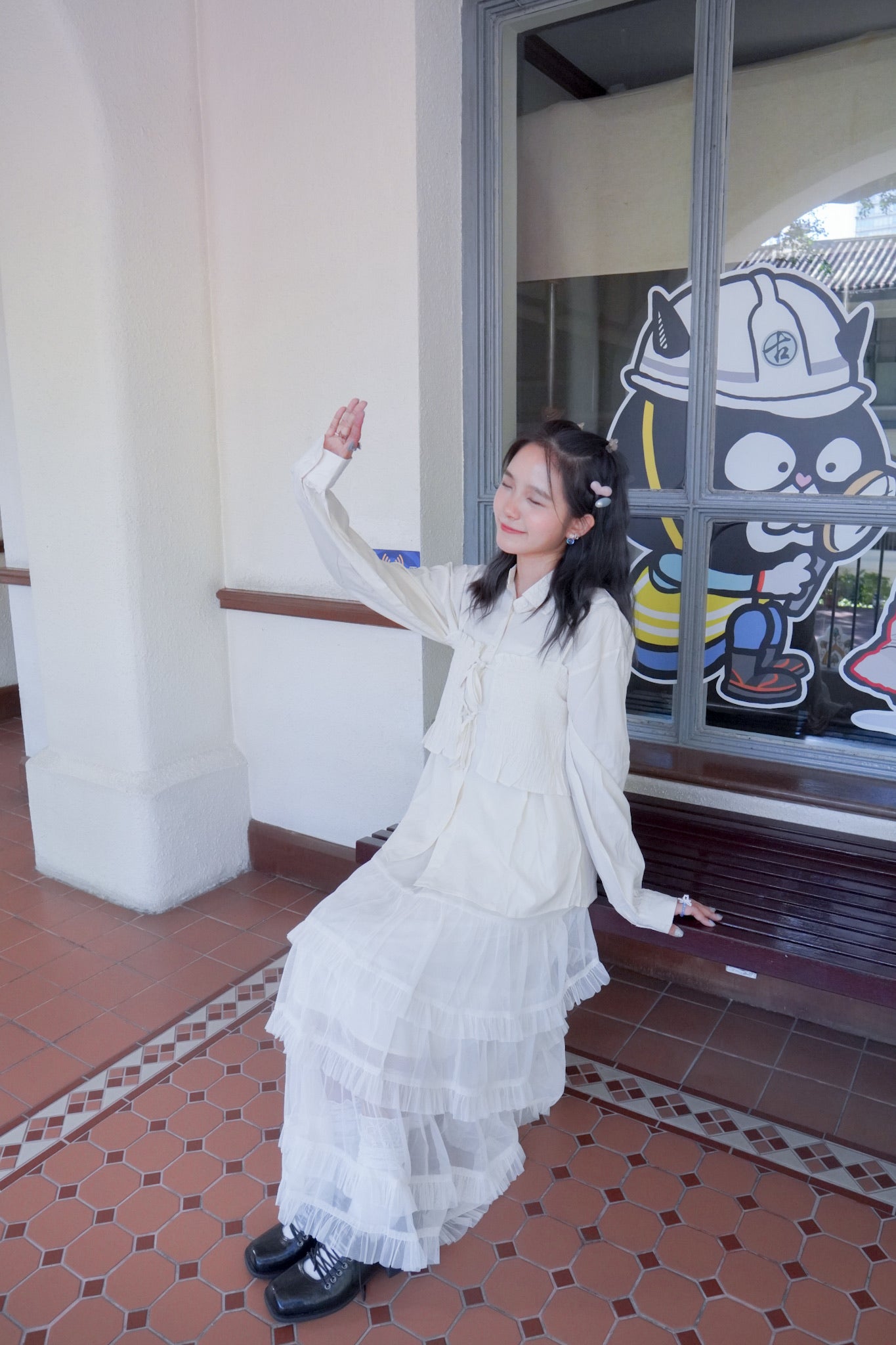 <現貨> 皺皺吊帶背心+長袖裇衫兩件套