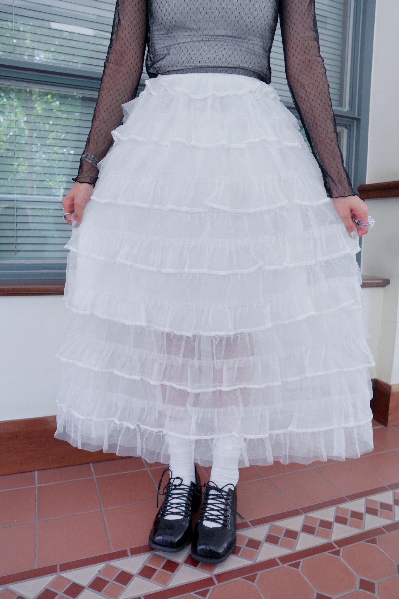 <現貨> 自家製 小奶白蛋糕多層薄紗半身長裙