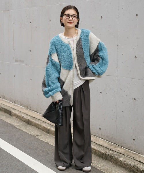 <預訂> 日本大人氣♡日牌 Mono Mart 2-Ways 毛茸茸蓬鬆混色雙拉鍊針織開胸外套｜四色入