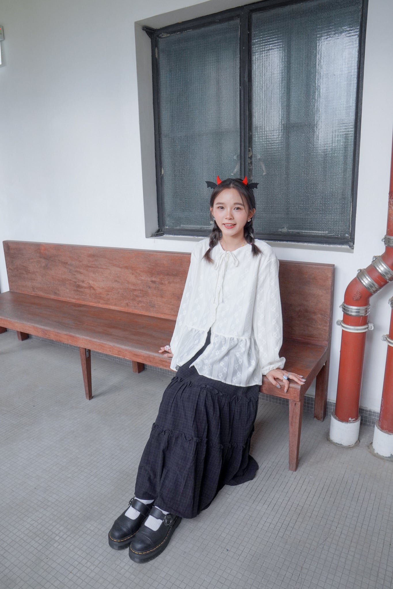 <現貨> 自家製 復古格紋ruffle邊半身長裙