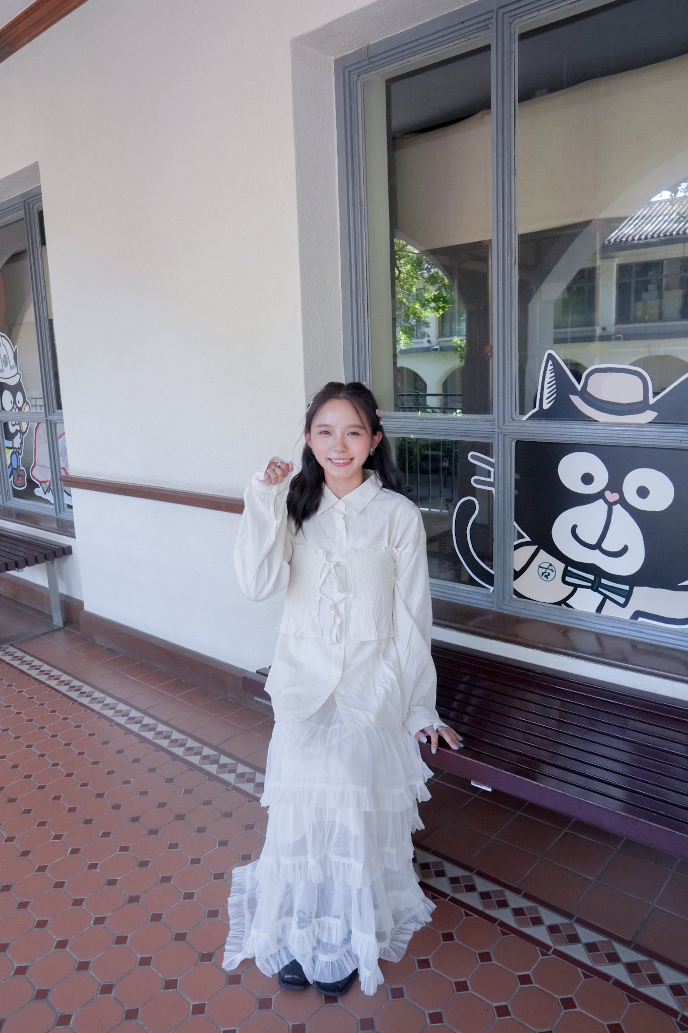 <現貨> 皺皺吊帶背心+長袖裇衫兩件套