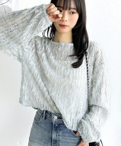 <預訂> JP 日牌Mily Bilet 前後2-Ways透明羽毛流蘇薄紗開胸外套｜三色入