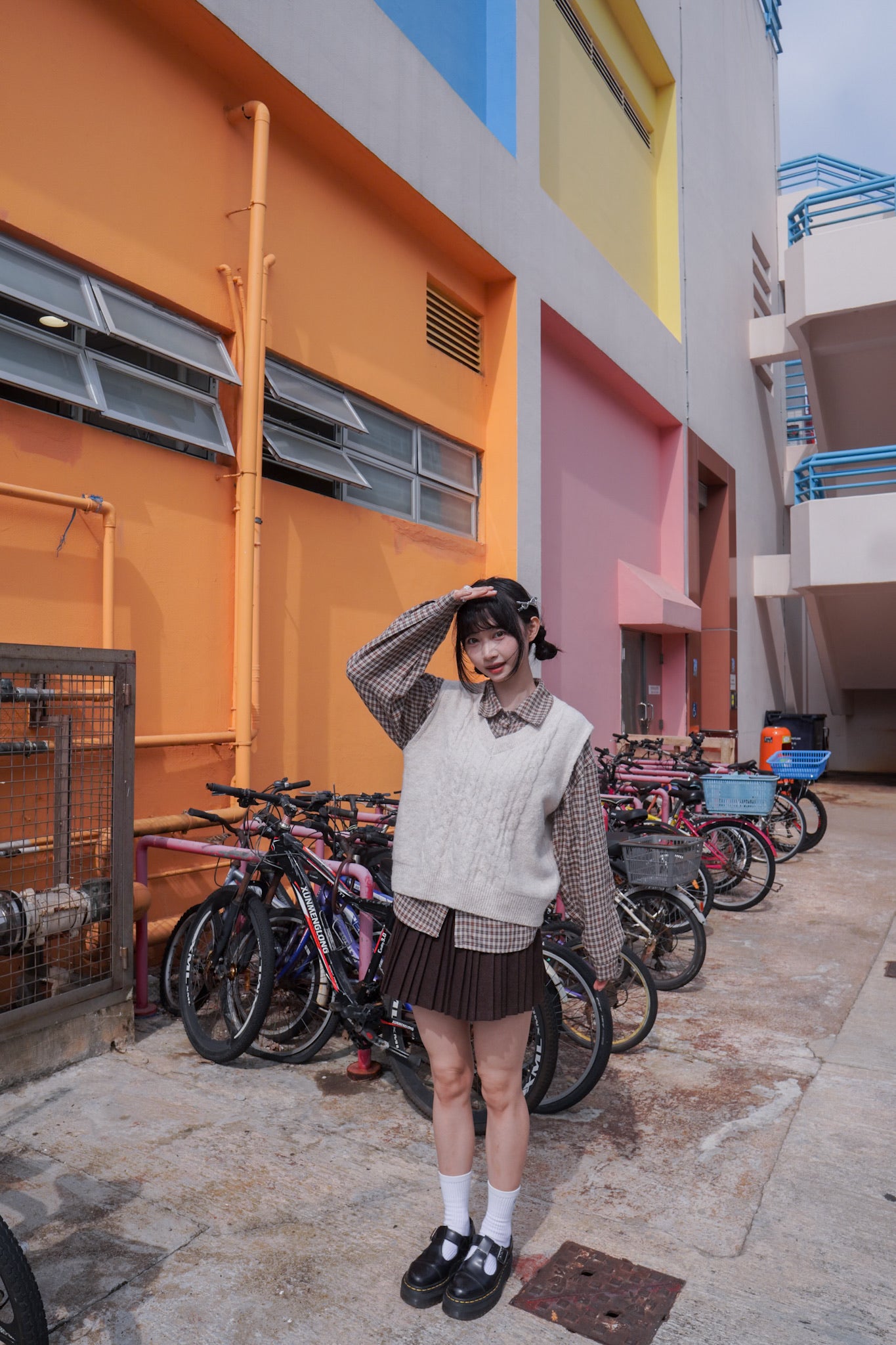 <現貨> 自家製 格仔開胸長袖Polo恤衫上衣｜兩色入