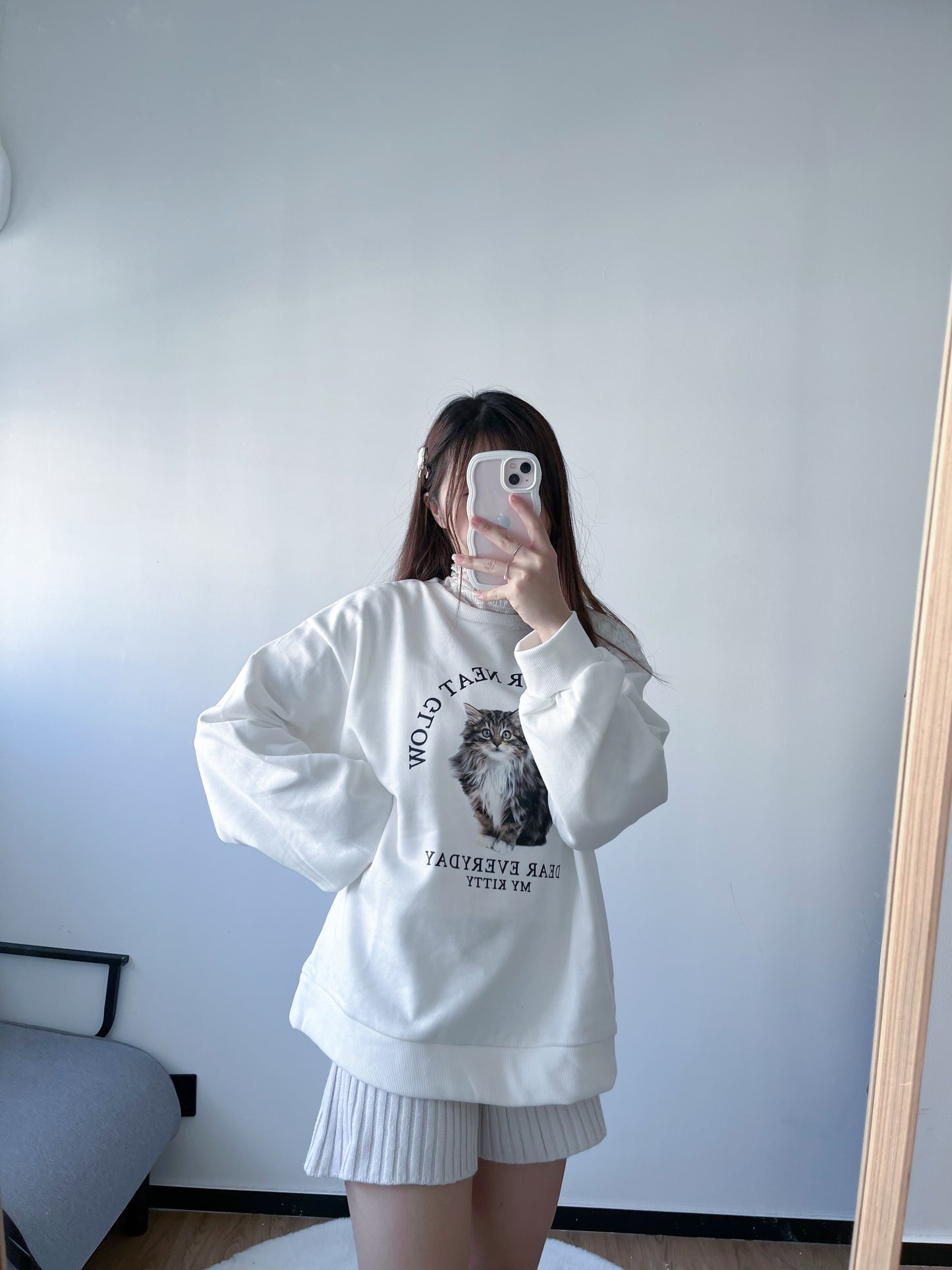 <預訂> 暖笠笠可愛小貓圖案拉絨毛衛衣｜兩色入