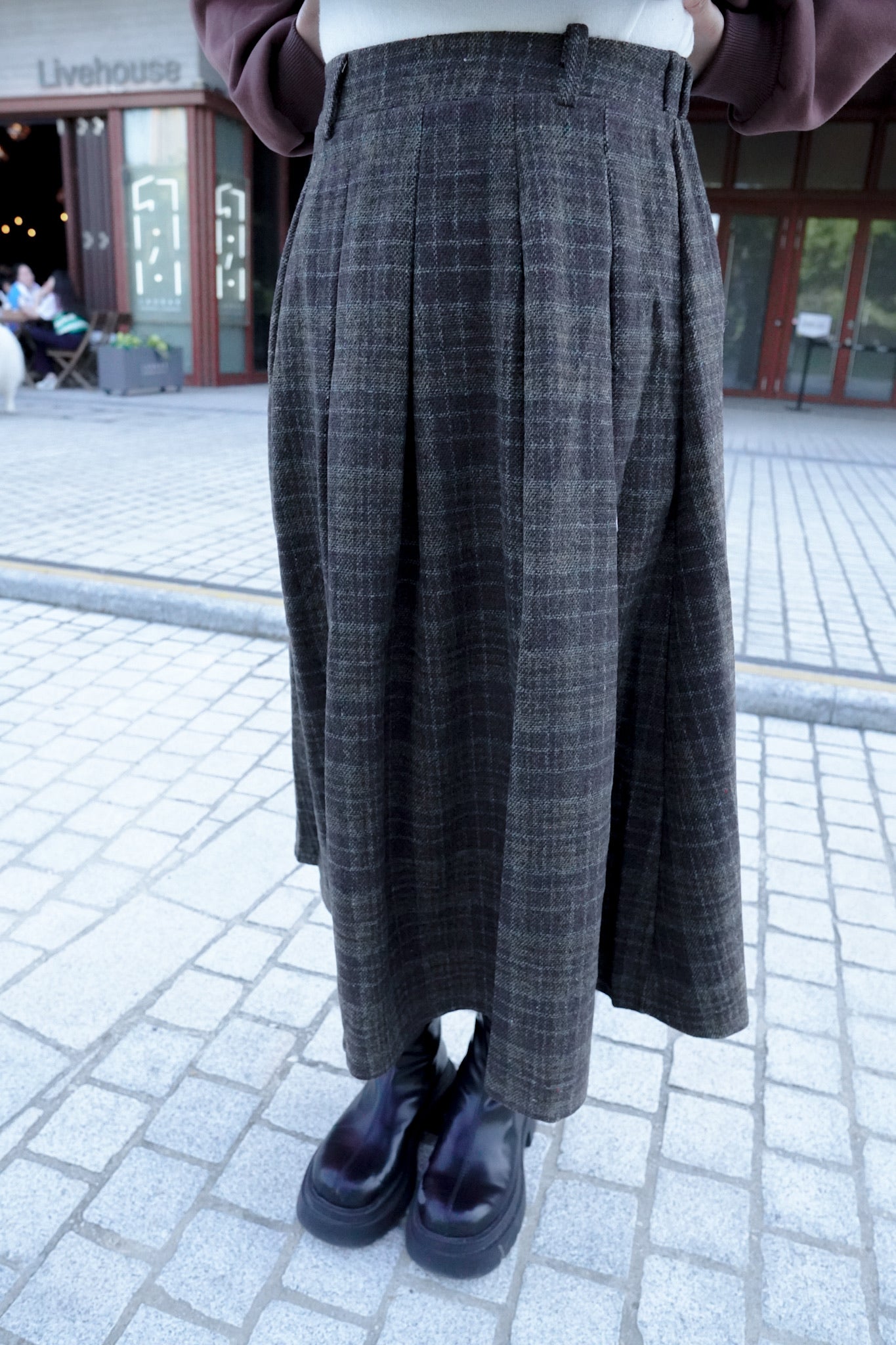 <預訂> 自家製 羊毛百褶格紋半身長裙｜兩色入