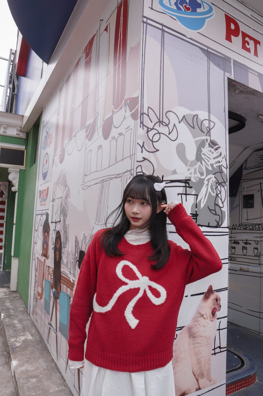 <現貨> 新年限定🧧🍊大紅超大蝴蝶結針織上衣