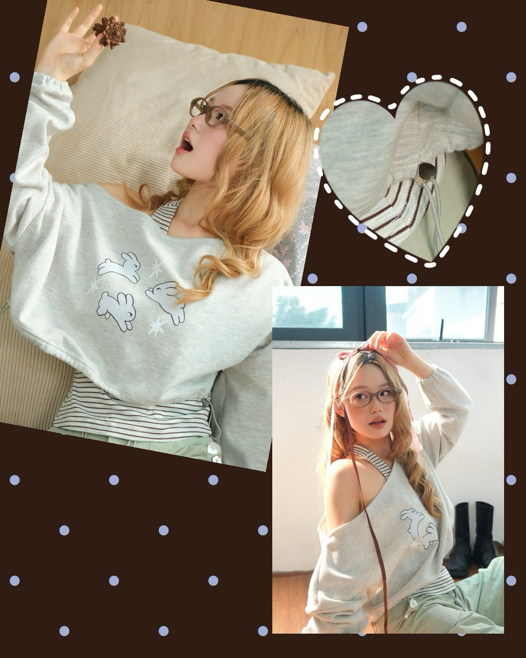 <預訂> 越南小眾品牌🇻🇳 一見鍾情♡🐰ྀི兔兔印花束繩長袖衛衣+掛頸背心兩件套套裝