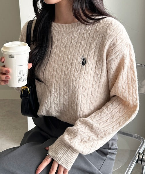 <預訂> 日本直送🇯🇵 U.S. POLO ASSN.刺繡logo絞花針織上衣 | 七色入