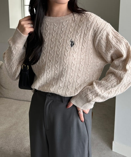 <預訂> 日本直送🇯🇵 U.S. POLO ASSN.刺繡logo絞花針織上衣 | 七色入