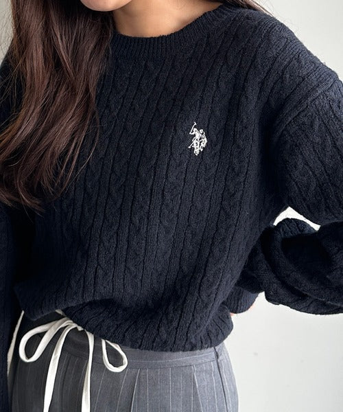 <預訂> 日本直送🇯🇵 U.S. POLO ASSN.刺繡logo絞花針織上衣 | 七色入