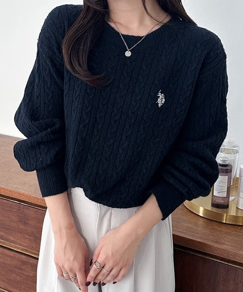 <預訂> 日本直送🇯🇵 U.S. POLO ASSN.刺繡logo絞花針織上衣 | 七色入