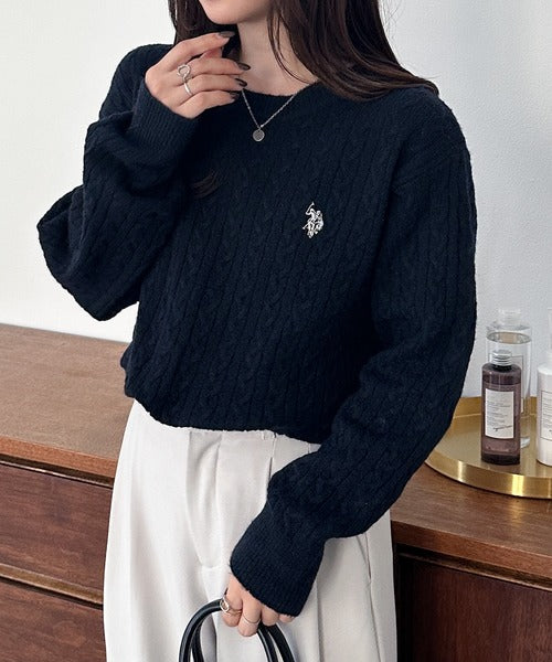 <預訂> 日本直送🇯🇵 U.S. POLO ASSN.刺繡logo絞花針織上衣 | 七色入