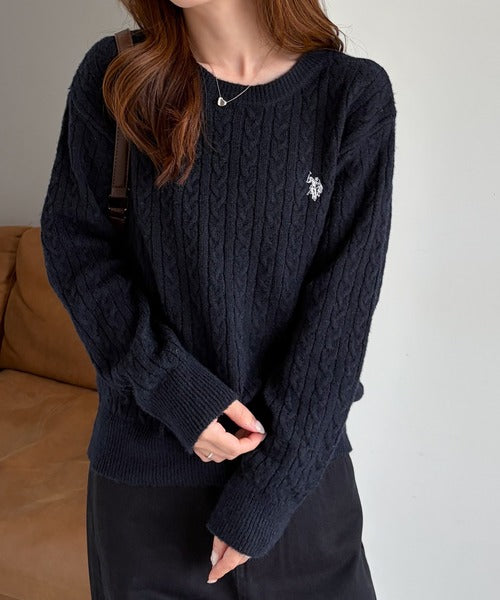 <預訂> 日本直送🇯🇵 U.S. POLO ASSN.刺繡logo絞花針織上衣 | 七色入