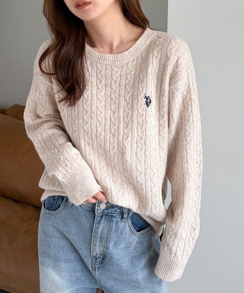 <預訂> 日本直送🇯🇵 U.S. POLO ASSN.刺繡logo絞花針織上衣 | 七色入