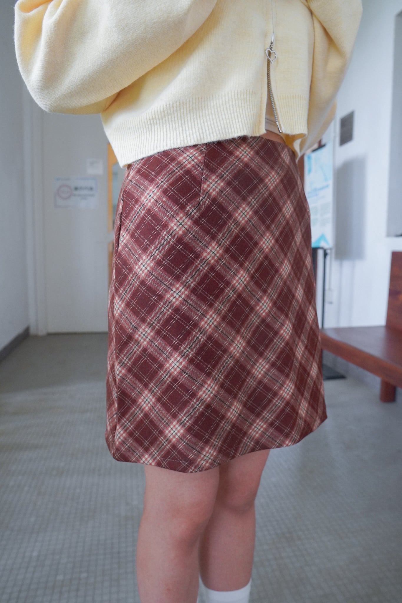 <現貨> 自家製 格紋撞色毛呢半身短裙| 兩色入