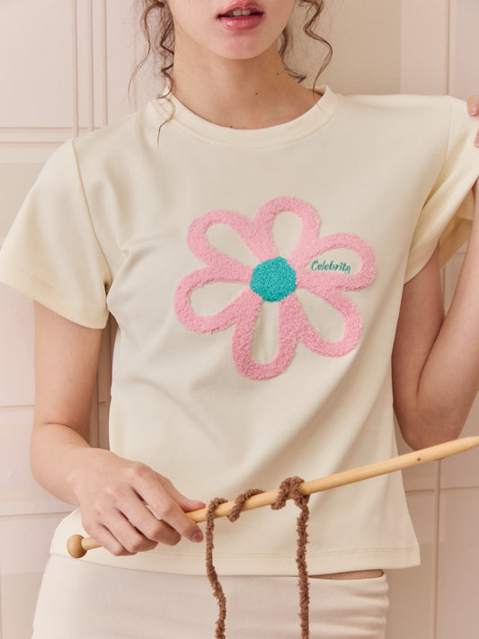 <預訂> 泰國小眾品牌🇹🇭 立體刺繡工藝花花圓領Crop Tee上衣 | 三色入