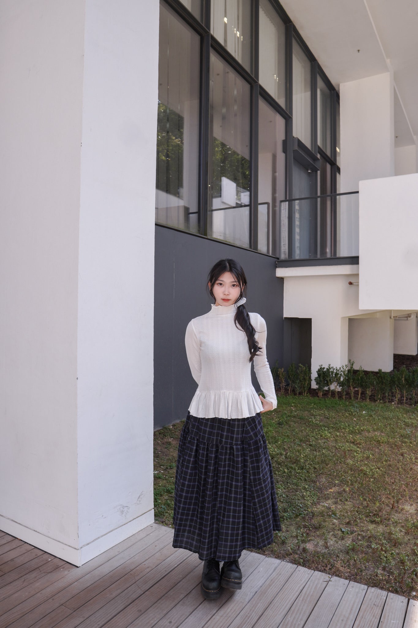 <預訂> 半高領ruffle邊傘型針織打底上衣