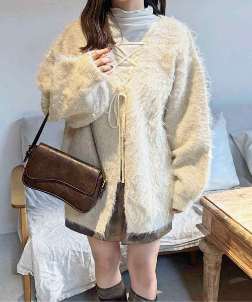 <預訂> 日本大人氣♡日牌 Apres Jour 2-Ways 毛茸茸繫帶針織開胸外套｜五色入