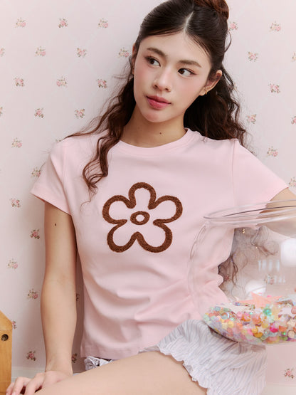 <預訂> 泰國小眾品牌🇹🇭 蓬鬆刺繡花花Crop Tee | 兩色入