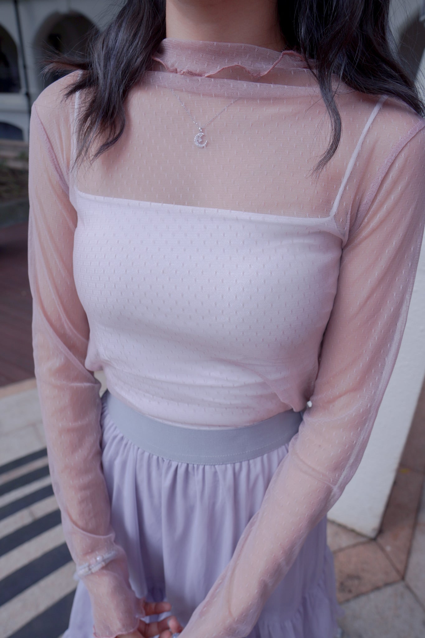 <現貨> 四季也OK！圓點薄紗蕾絲長袖打底內搭｜四色入