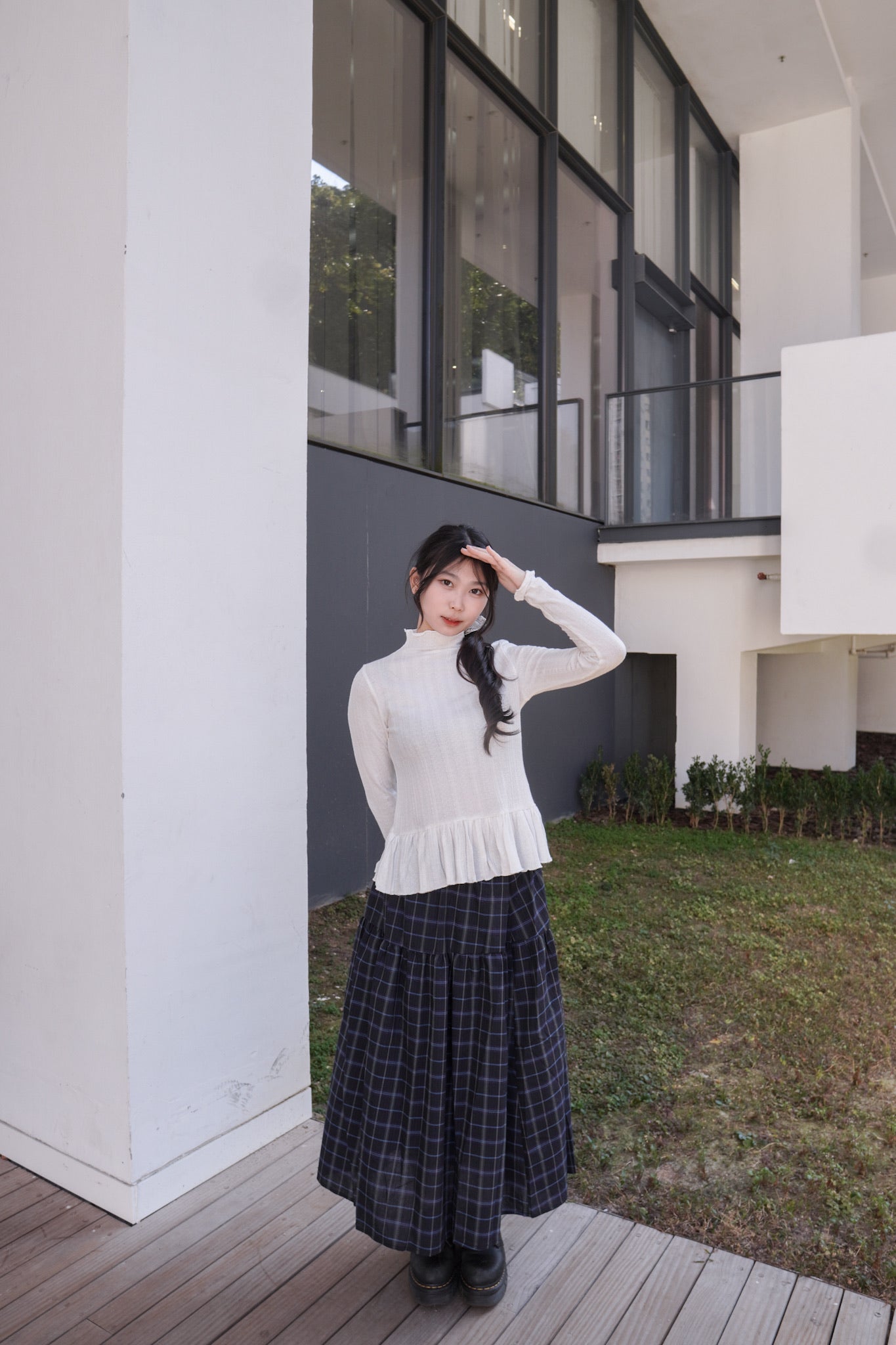 <現貨> 復古格紋A字高腰半身長裙