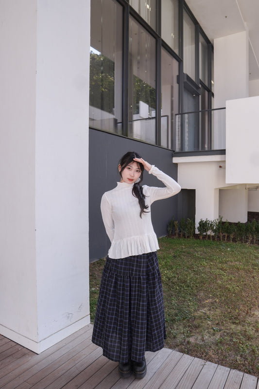 <現貨> 復古格紋A字高腰半身長裙