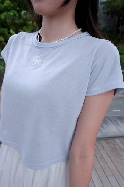 <預訂> Monogram刺繡短款Tshirt | 兩色入