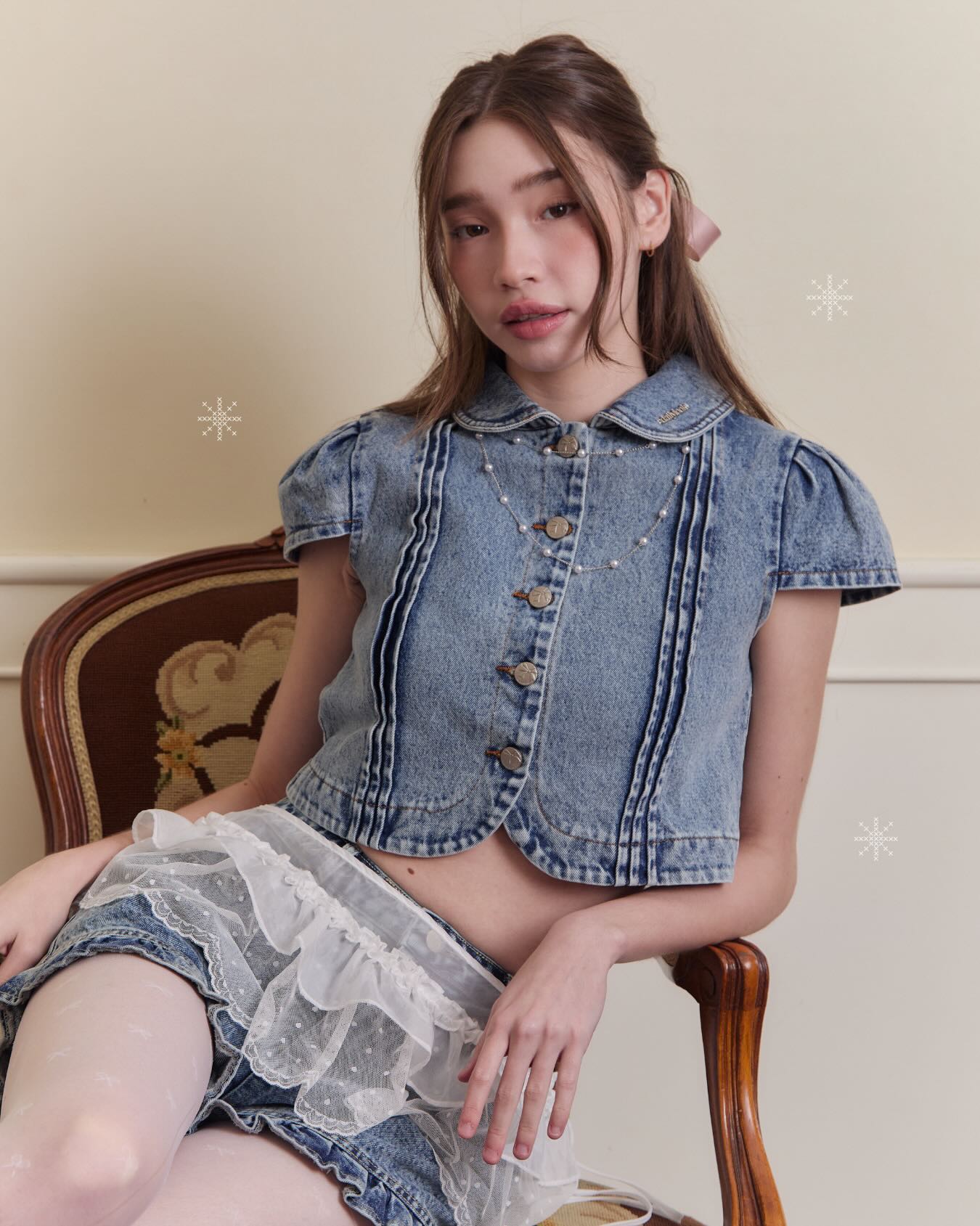 <預訂> [NEWIN!] 泰國小眾品牌🇹🇭 蝴蝶結荷葉邊牛仔短褲