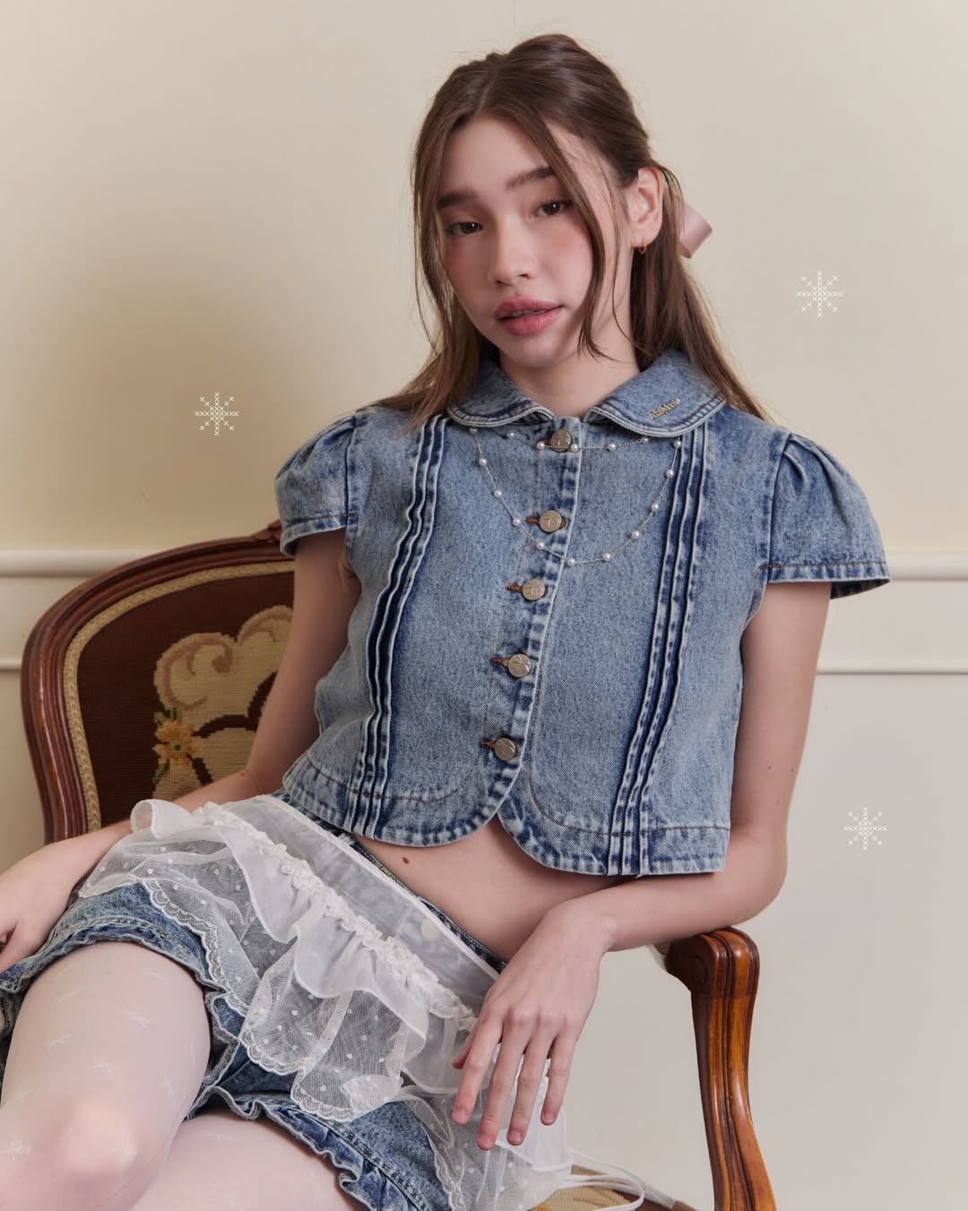 <預訂> [NEWIN!] 泰國小眾品牌🇹🇭 蝴蝶結荷葉邊牛仔短褲