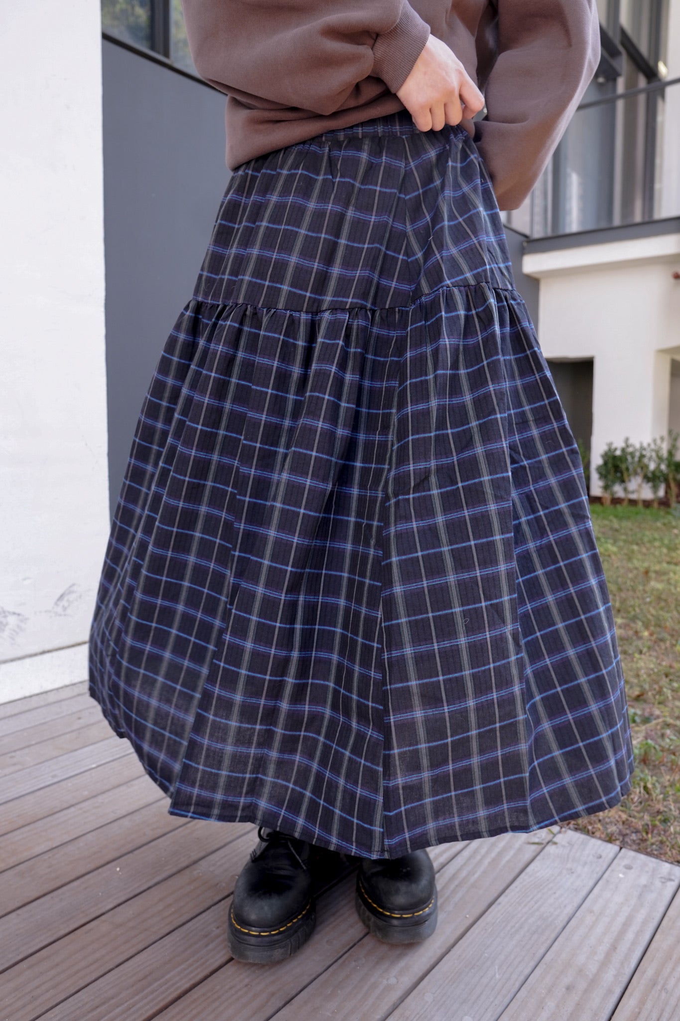 <現貨> 復古格紋A字高腰半身長裙