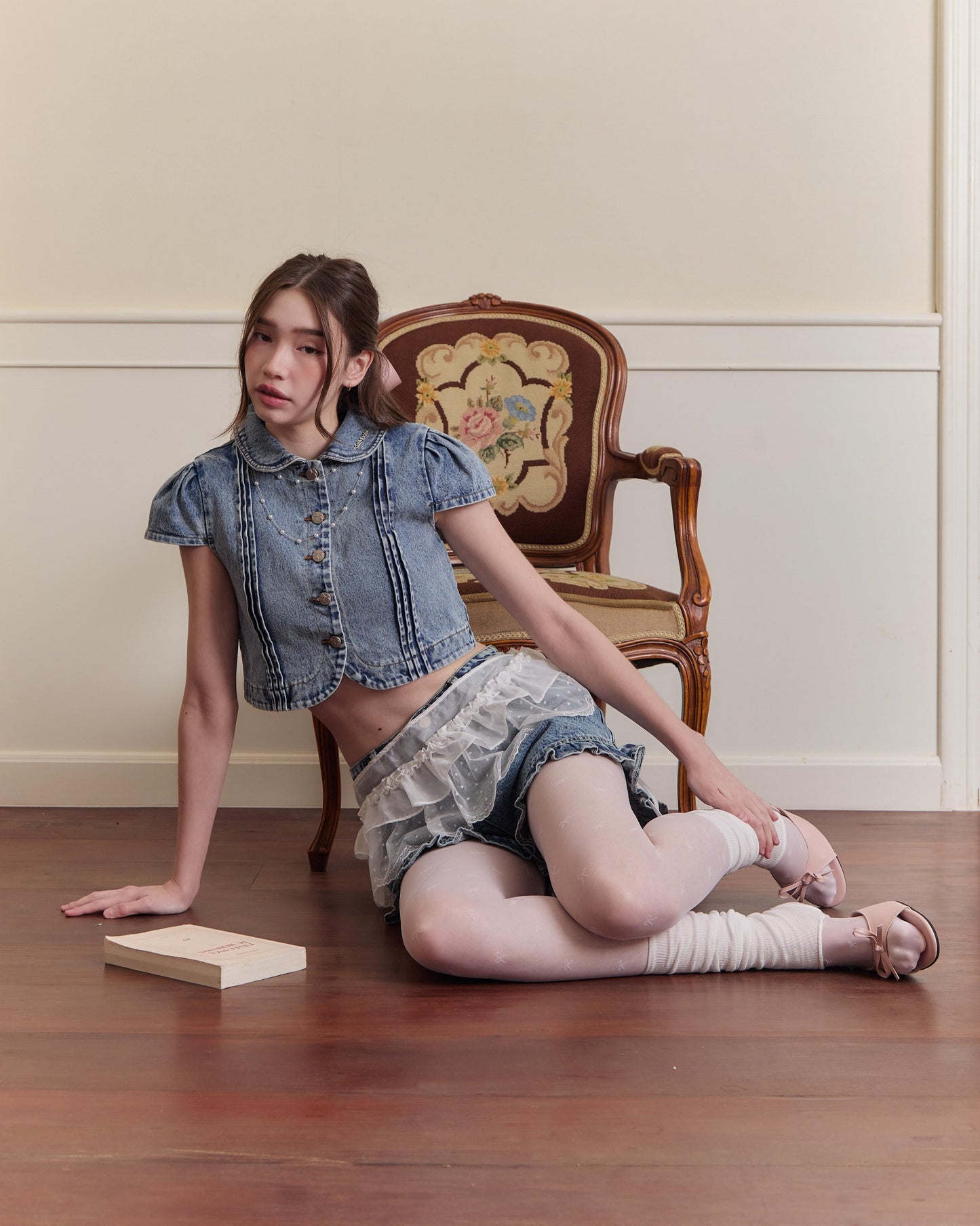 <預訂> 泰國小眾品牌🇹🇭 短款牛仔彼得潘領泡泡袖襯衫