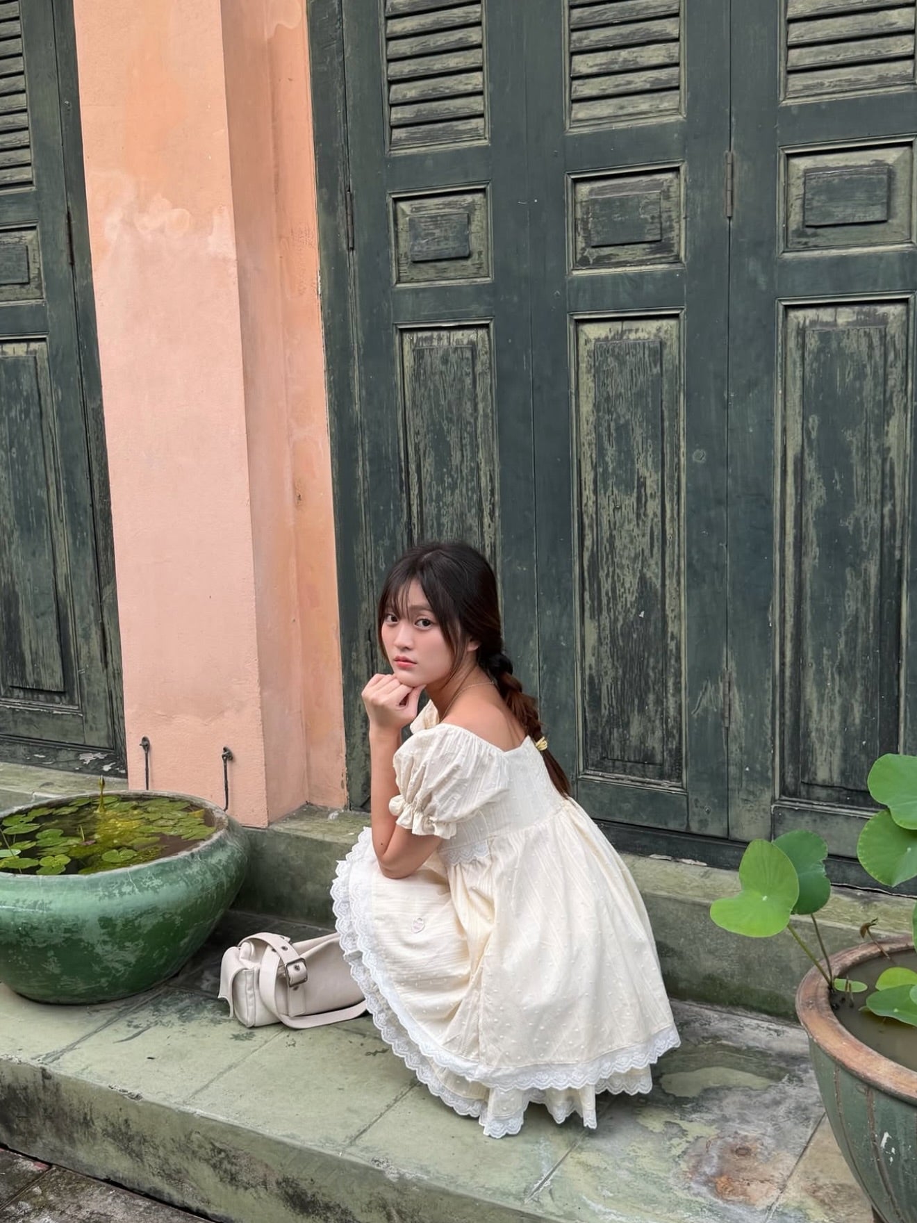 <預訂> 泰國小眾品牌🇹🇭 方領泡泡袖蕾絲連身裙Ops | 四色入
