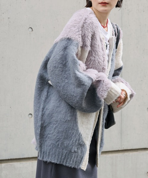 <預訂> 日本大人氣♡日牌 Mono Mart 2-Ways 毛茸茸蓬鬆混色雙拉鍊針織開胸外套｜四色入